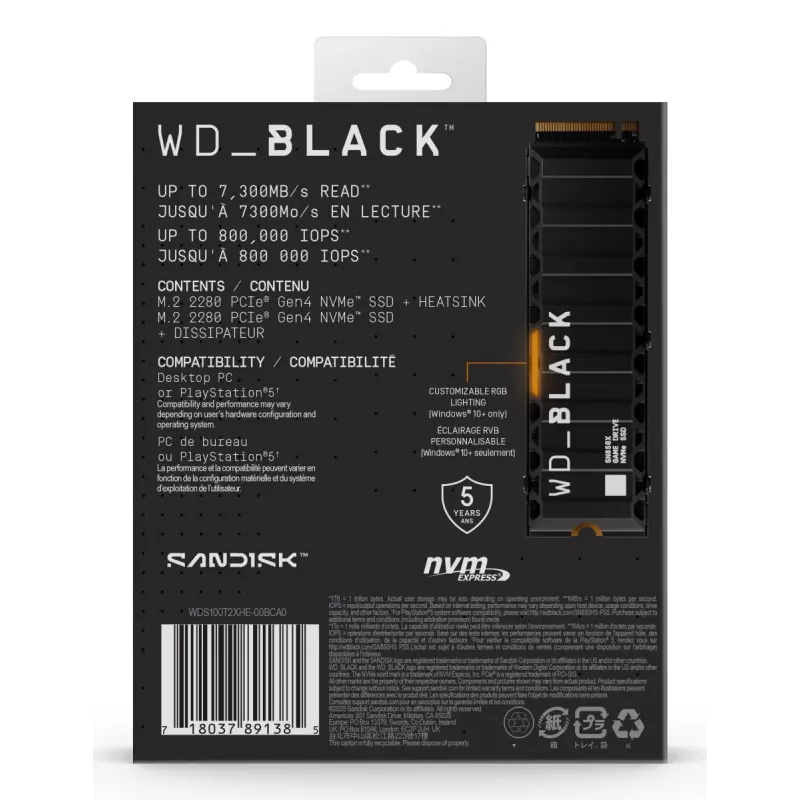 WESTERN DIGITAL SSD - WD_BLACK SN850X - 1 TB - PCIe Gen4 x4 - M.2 2280 - mit Kühlkörper