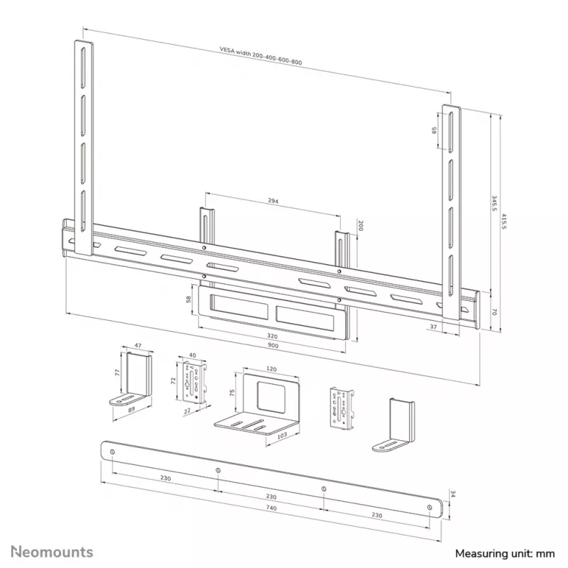 Neomounts AV2-500BL Videobar-Kit 43-110 Zoll - VESA - max. 10 kg - universell