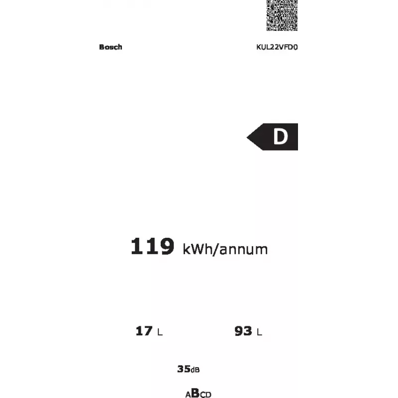 Bosch KUL22VFD0 Einbau-Unterbau-Kühl-Gefrierkombination, 93 l Kühlteil + 17 l Gefrierfach, Energieklasse D
