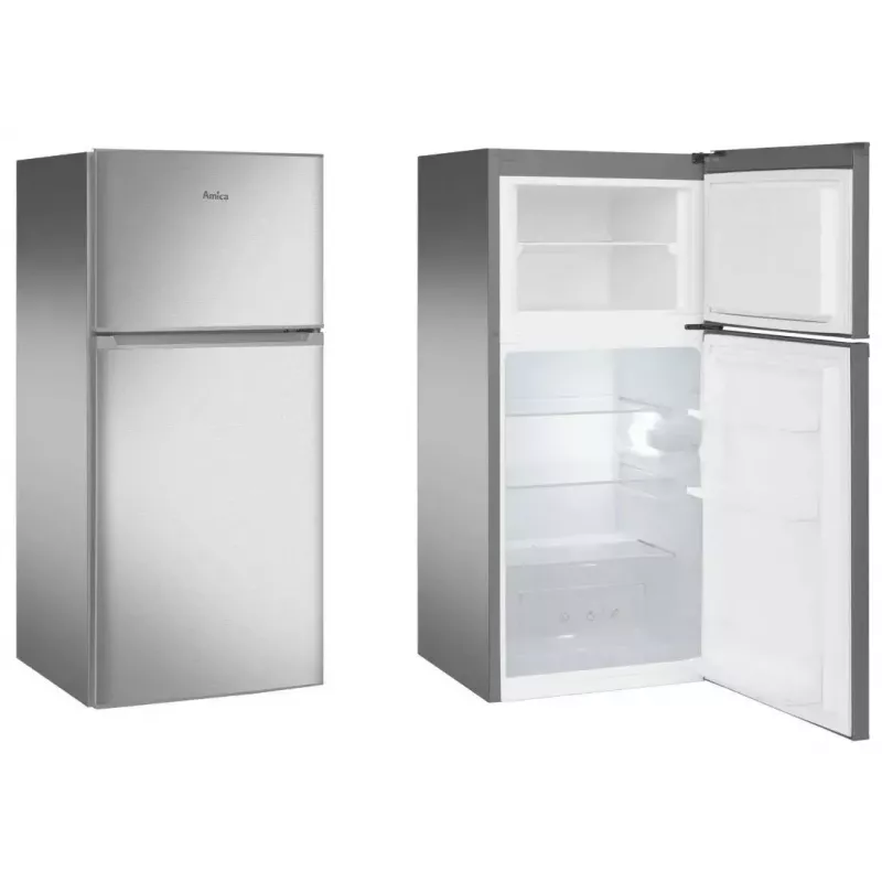 Freistehender Kühlschrank AMICA FD2015.4X(E) Silber, 200 L, Gefrierfach oben, LED, wechselbare Türanschläge