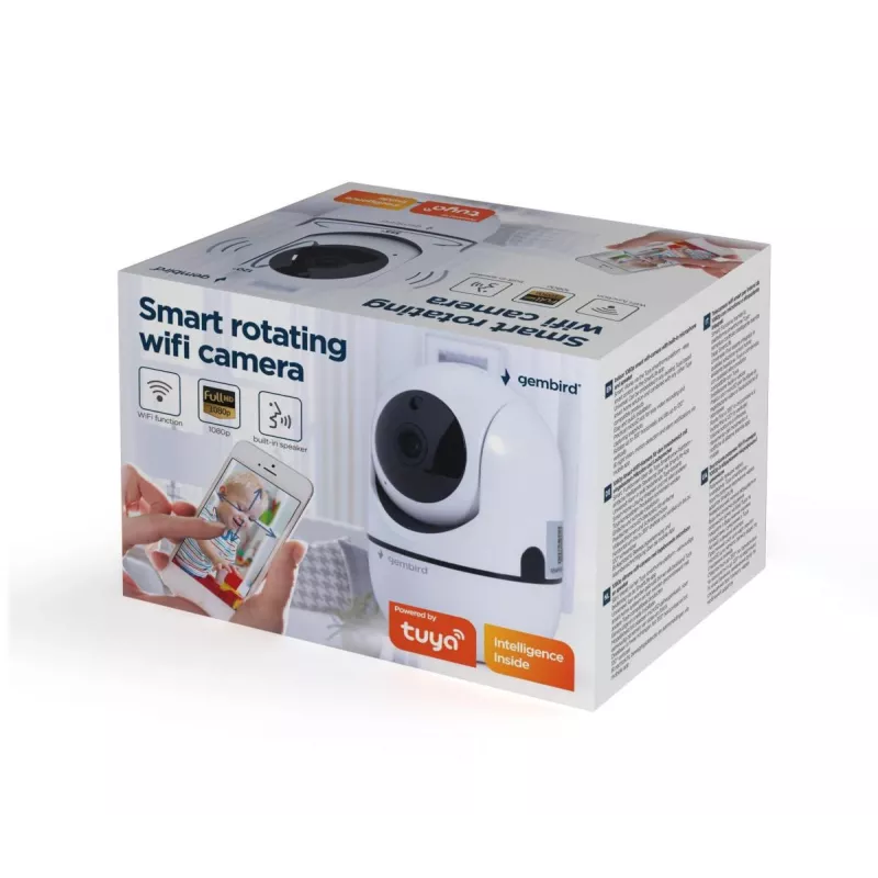 Gembird TSL-CAM-WRHD-02 intelligente schwenkbare Wi-Fi-Innenkamera, Full HD 1080p, Tuya, 355° Schwenkbereich, weiß