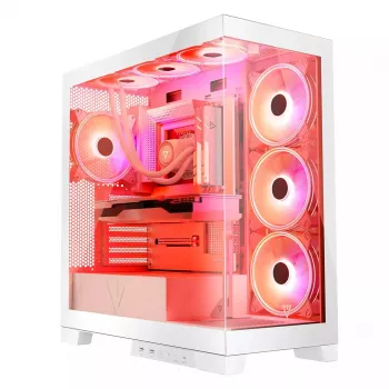 PC-Gehäuse MODECOM Volcano SPACE APEX ARGB MIDI Tower Weiß – Stahl, Seitenfenster, ARGB-Lüfter, USB-C