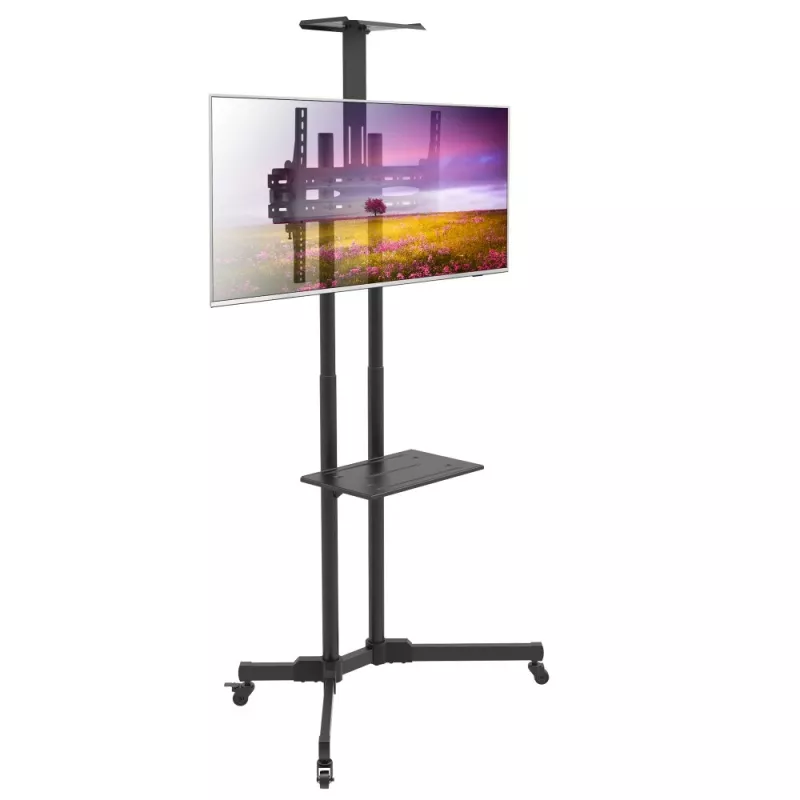 Techly ICA-TR216T mobiler TV-Rollwagen für 37–70 Zoll (bis 177,8 cm) Bildschirme, max. 50 kg, 2 Ablagen, Schwarz