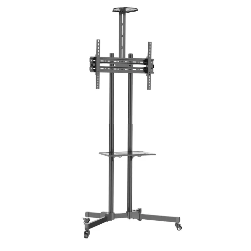Techly ICA-TR216T mobiler TV-Rollwagen für 37–70 Zoll (bis 177,8 cm) Bildschirme, max. 50 kg, 2 Ablagen, Schwarz