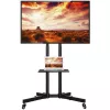 Techly ICA-TR216T mobiler TV-Rollwagen für 37–70 Zoll (bis 177,8 cm) Bildschirme, max. 50 kg, 2 Ablagen, Schwarz