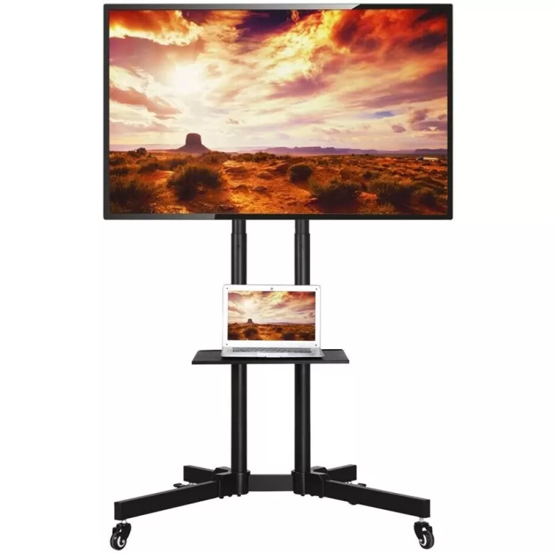 Techly ICA-TR216T mobiler TV-Rollwagen für 37–70 Zoll (bis 177,8 cm) Bildschirme, max. 50 kg, 2 Ablagen, Schwarz