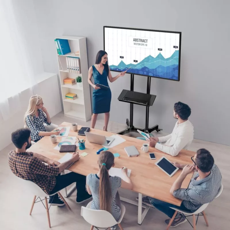 Techly ICA-TR216T mobiler TV-Rollwagen für 37–70 Zoll (bis 177,8 cm) Bildschirme, max. 50 kg, 2 Ablagen, Schwarz