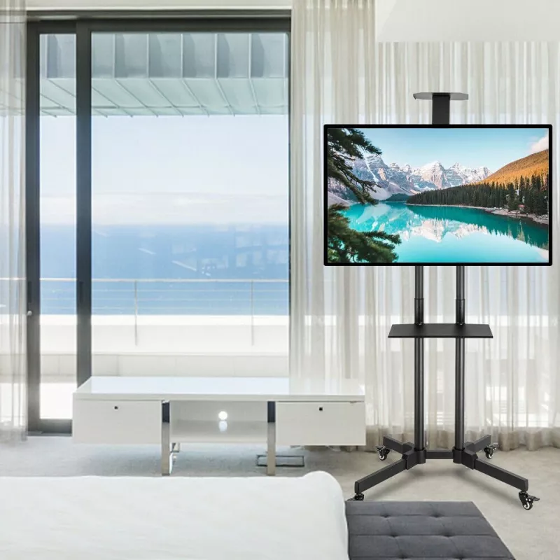 Techly ICA-TR216T mobiler TV-Rollwagen für 37–70 Zoll (bis 177,8 cm) Bildschirme, max. 50 kg, 2 Ablagen, Schwarz