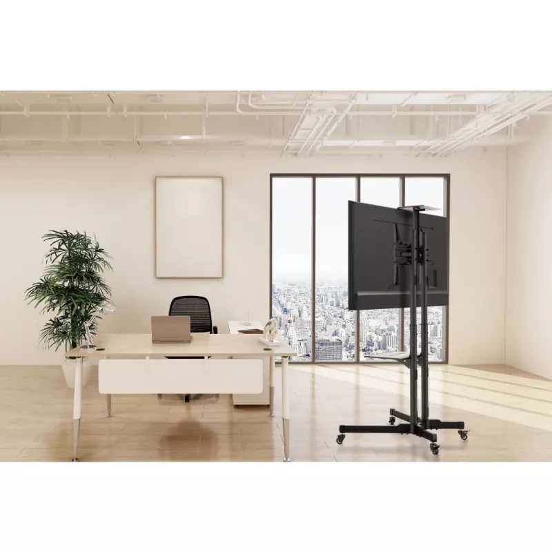 Techly ICA-TR216T mobiler TV-Rollwagen für 37–70 Zoll (bis 177,8 cm) Bildschirme, max. 50 kg, 2 Ablagen, Schwarz