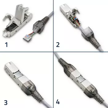 Werkzeugloser RJ45-Stecker QOLTEC 54540 CAT6 STP für geschirmte Ethernet-Kabel