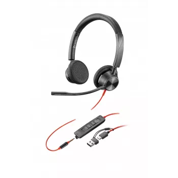 HP Poly Blackwire 3325 Stereo USB-C Headset +3.5mm Plug +USB-C/A Adapter