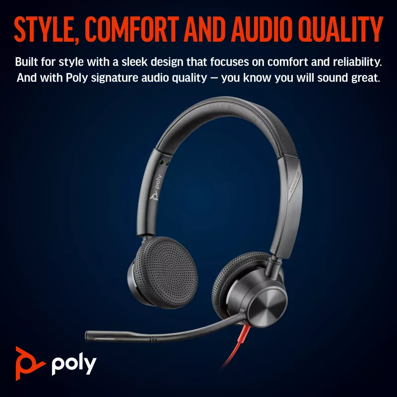 HP Poly Blackwire 3325 Stereo USB-C Headset +3.5mm Plug +USB-C/A Adapter