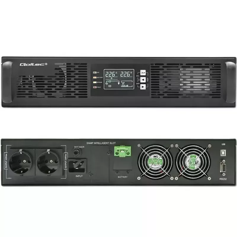 Qoltec 52286 Rack-USV 2 kVA (2000 W), Leistungsfaktor 1,0, rackmontierbar