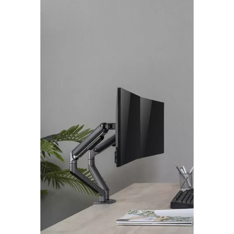 GEMBIRD Verstellbare, am Schreibtisch montierte Doppel-Monitorhalterung, Space Grey
