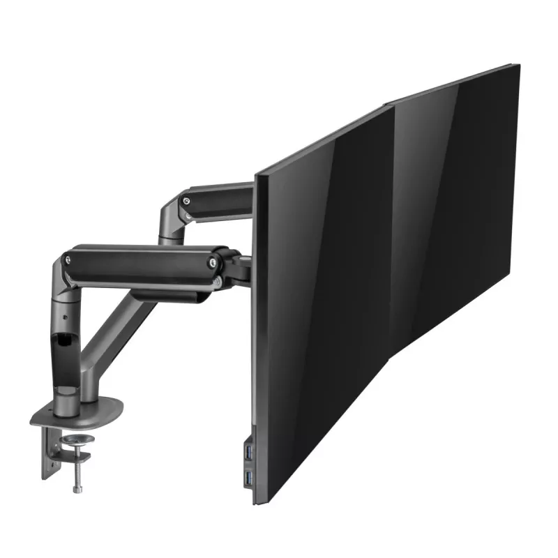 GEMBIRD Verstellbare, am Schreibtisch montierte Doppel-Monitorhalterung, Space Grey