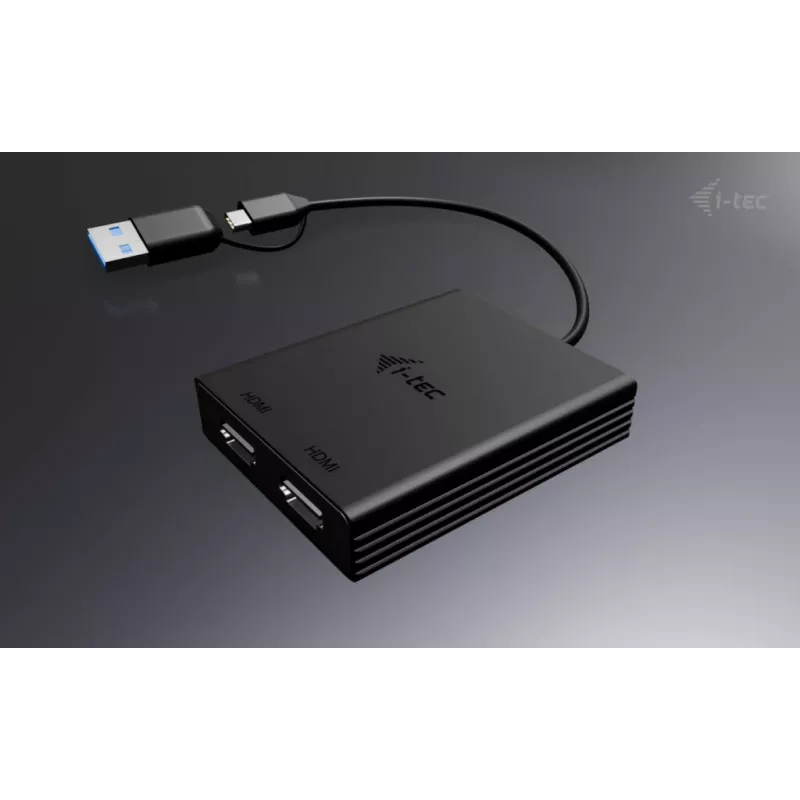 i-tec USB-A/USB-C Dual 4K/60 Hz DisplayPort Video Adapter, 0,27 m, USB Typ-A/USB Typ-C, 2 x DisplayPort, Stecker, Buchse, 3840 x 2160 Pixel