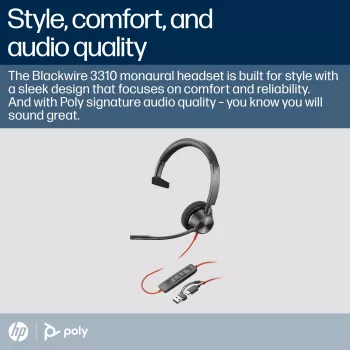 HP Poly Blackwire 3310 monaurales Microsoft Teams zertifiziertes USB-C Headset + USB-C/A Adapter