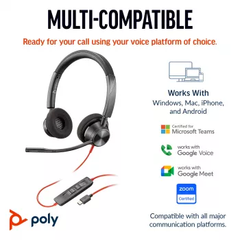 HP Poly Blackwire 3320 Stereo-USB-C-Headset +USB-C/A-Adapter