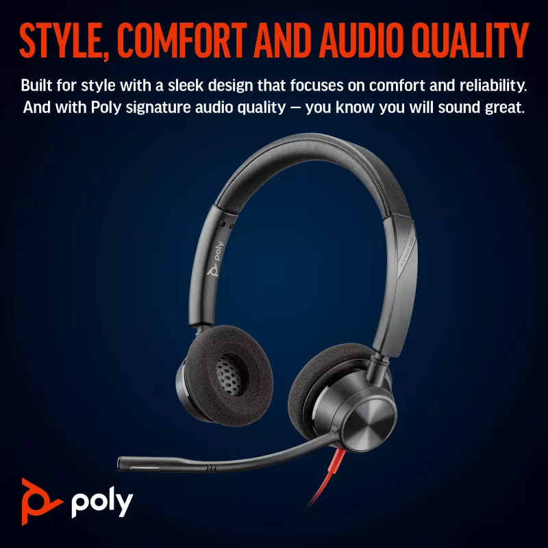 HP Poly Blackwire 3320 Stereo-USB-C-Headset +USB-C/A-Adapter