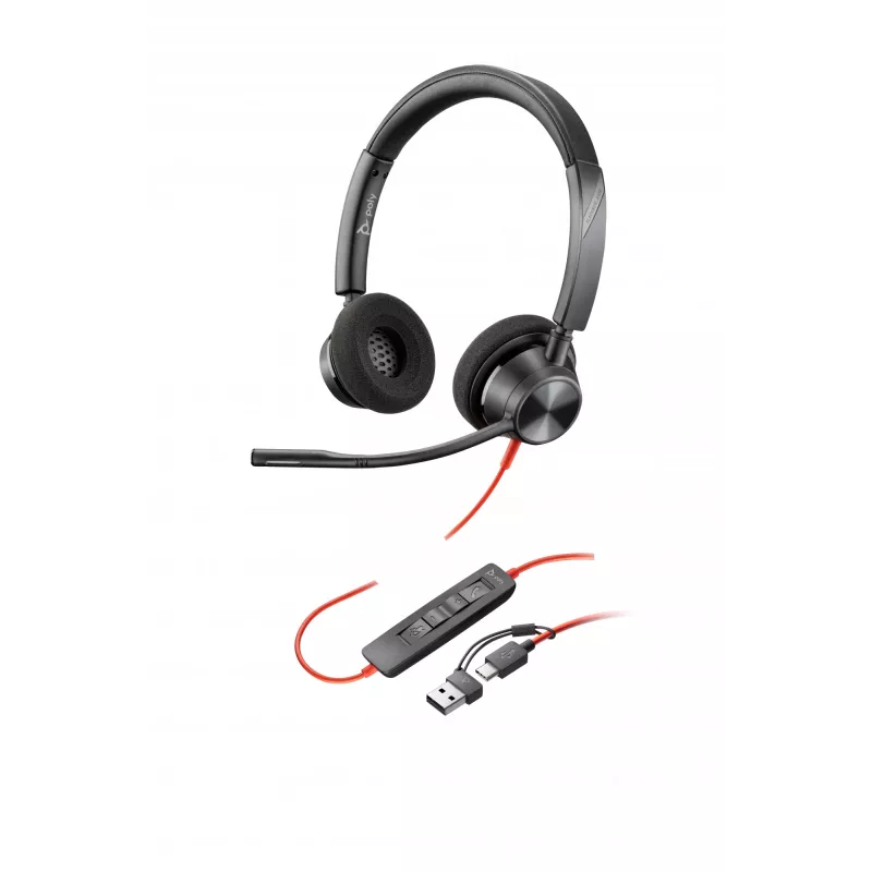 HP Poly Blackwire 3320 Stereo-USB-C-Headset +USB-C/A-Adapter