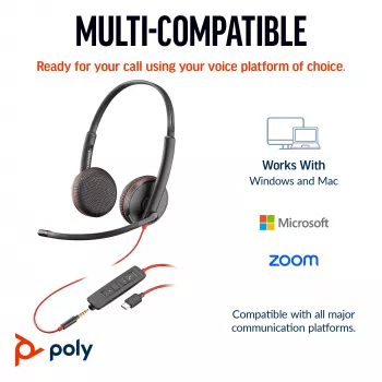 HP Poly Blackwire 3225 Stereo-USB-C-Headset +3,5-mm-Klinkenstecker +USB-C/A-Adapter