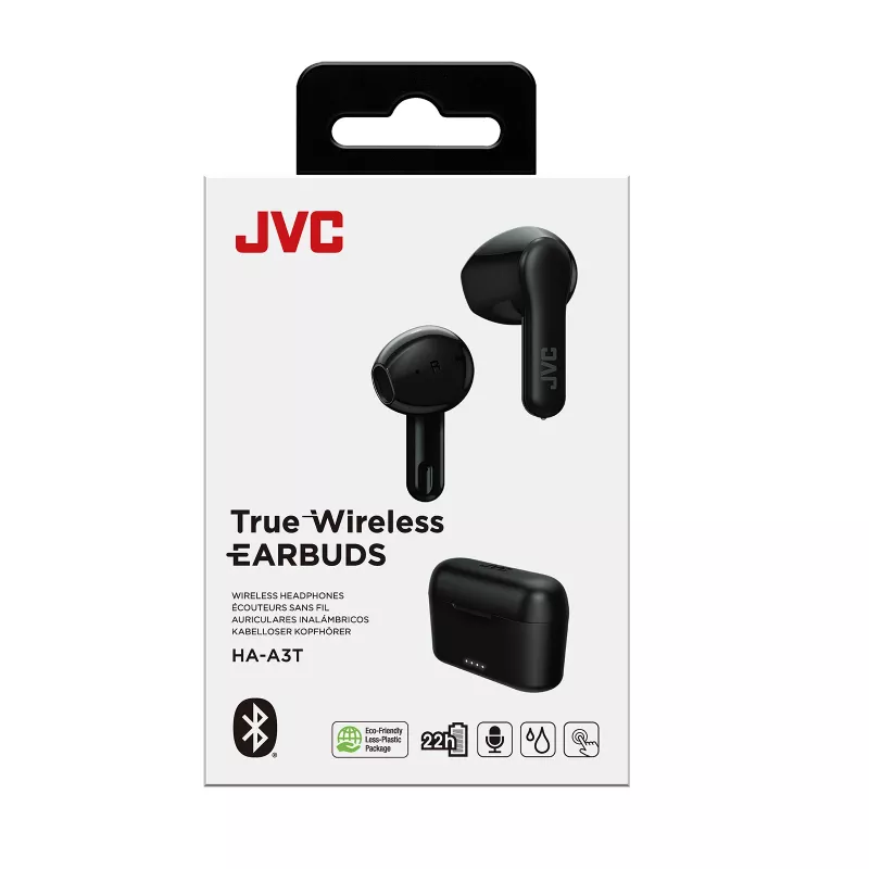 JVC HA-A3T-B-U True Wireless In-Ear-Kopfhörer, Bluetooth, Mikrofon, 7,5 h Wiedergabezeit, Schwarz
