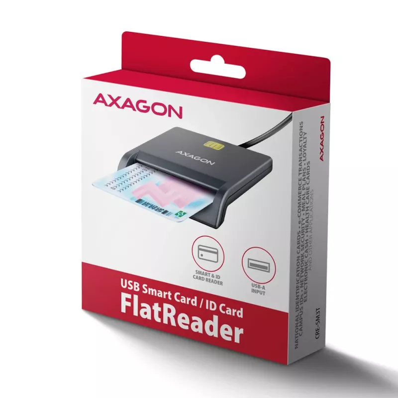 Axagon CRE-SM3T USB-A Smart-/ID-Kartenleser, flach, USB 2.0, 1,3 m, Schwarz, 56 g