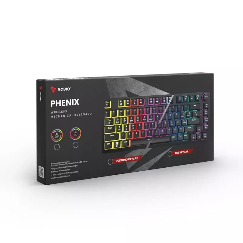 Gaming-Tastatur Savio SAVGK-PHENIX Gelb USB RF Wireless Bluetooth Mechanisch 82 Tasten RGB