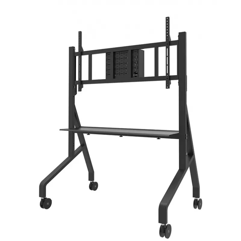 Neomounts MOVE Go XL FL50-575BL1 TV-Rollwagen 65-110 Zoll, max. 125 kg, höhenverstellbar 129-139 cm, VESA 100x100-1100x600, abschließbar, TÜV-zertifiziert, Schwarz