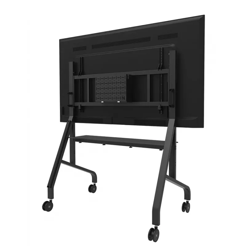 Neomounts MOVE Go XL FL50-575BL1 TV-Rollwagen 65-110 Zoll, max. 125 kg, höhenverstellbar 129-139 cm, VESA 100x100-1100x600, abschließbar, TÜV-zertifiziert, Schwarz