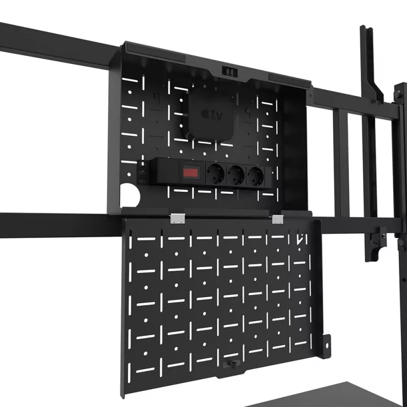 Neomounts MOVE Go XL FL50-575BL1 TV-Rollwagen 65-110 Zoll, max. 125 kg, höhenverstellbar 129-139 cm, VESA 100x100-1100x600, abschließbar, TÜV-zertifiziert, Schwarz