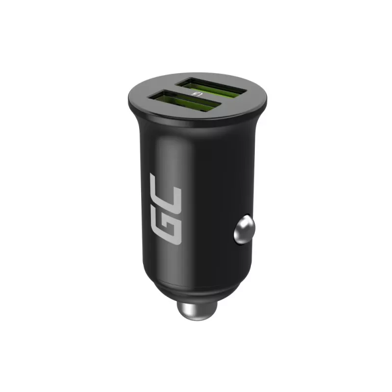 Green Cell GC PowerRide Nano36 CADM-GC-36AA Autoladegerät 36 W 6 A, 2 × USB-A, Ultra Charge Schnellladung, 12/24 V, Schwarz