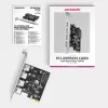 Axagon PCEU-430RS PCIe 2.0 x1 Controller-Karte, 4x externe USB-A 5 Gbit/s (USB 3.2 Gen 1), Renesas PD720201, UASP, SATA-15-Pin-Stromanschluss