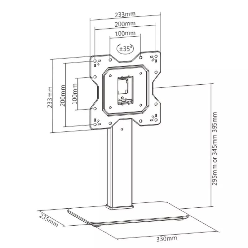 Techly ICA-LCD 323S TV-/Monitor-Tischständer, 23–43 Zoll (58,4–109,2 cm), 40 kg, schwenkbar, VESA 200x200, Fuß aus Hartglas, Schwarz