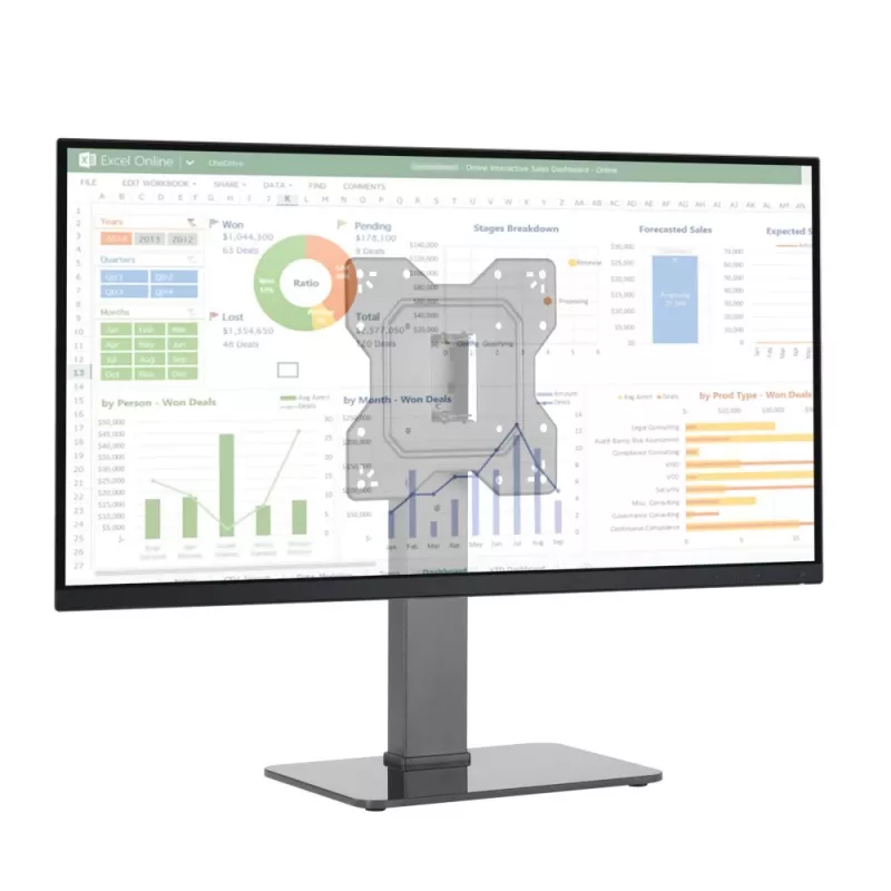 Techly ICA-LCD 323S TV-/Monitor-Tischständer, 23–43 Zoll (58,4–109,2 cm), 40 kg, schwenkbar, VESA 200x200, Fuß aus Hartglas, Schwarz