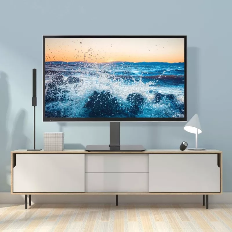 Techly ICA-LCD 323M TV-/Monitor-Tischständer, 32–55 Zoll (81,3–139,7 cm), 40 kg, schwenkbar, VESA 400x400, Fuß aus Hartglas, Schwarz