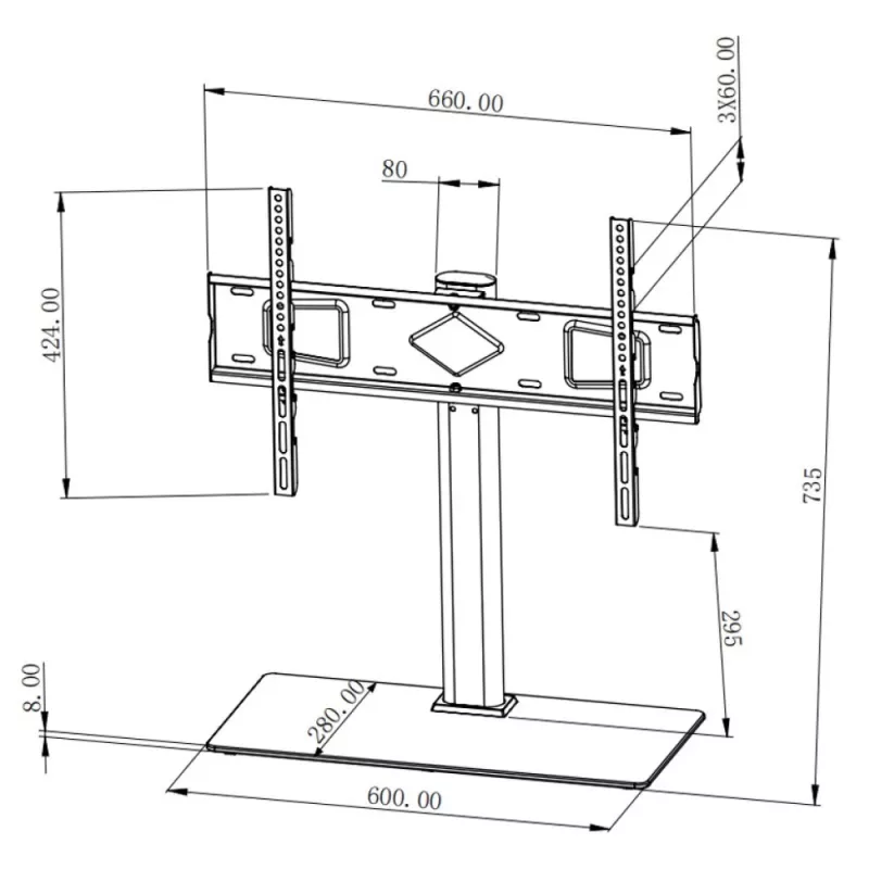 Techly ICA-LCD S07L TV-Ständer, 32–65 Zoll (81–165,1 cm), 45 kg, VESA 600x400, Sockel aus Temperglas, Schwarz