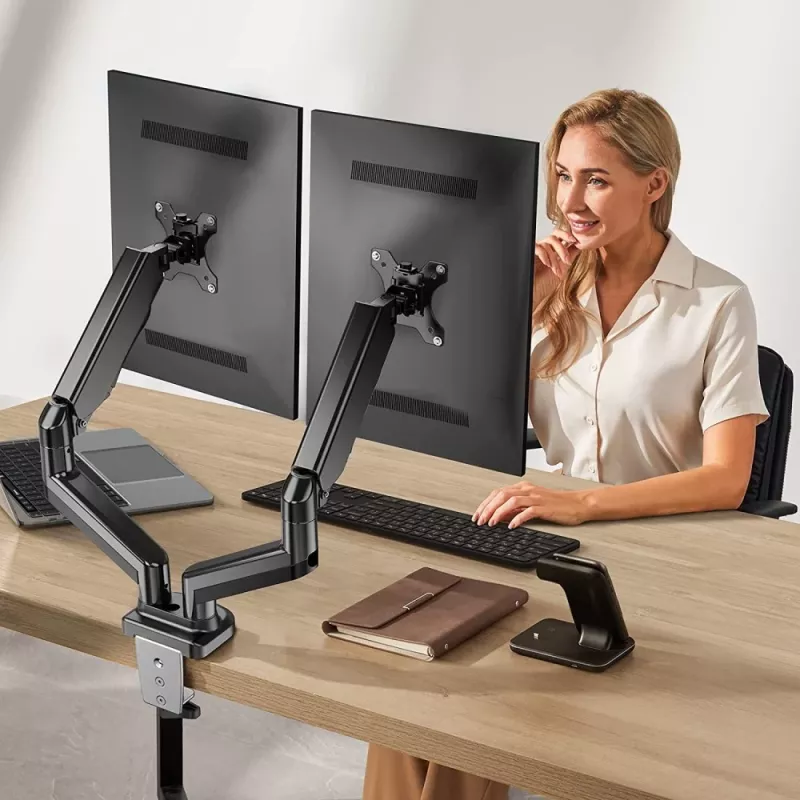 Techly ICA-LCD 462B Monitorarm für den Tisch, Gasdruckfeder, 17–32 Zoll (43,2–81,3 cm), 9 kg, VESA 75x75/100x100, Schwarz