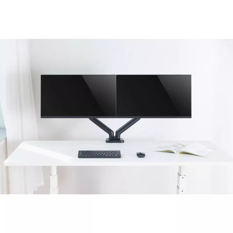 Techly ICA-LCD 462B Monitorarm für den Tisch, Gasdruckfeder, 17–32 Zoll (43,2–81,3 cm), 9 kg, VESA 75x75/100x100, Schwarz