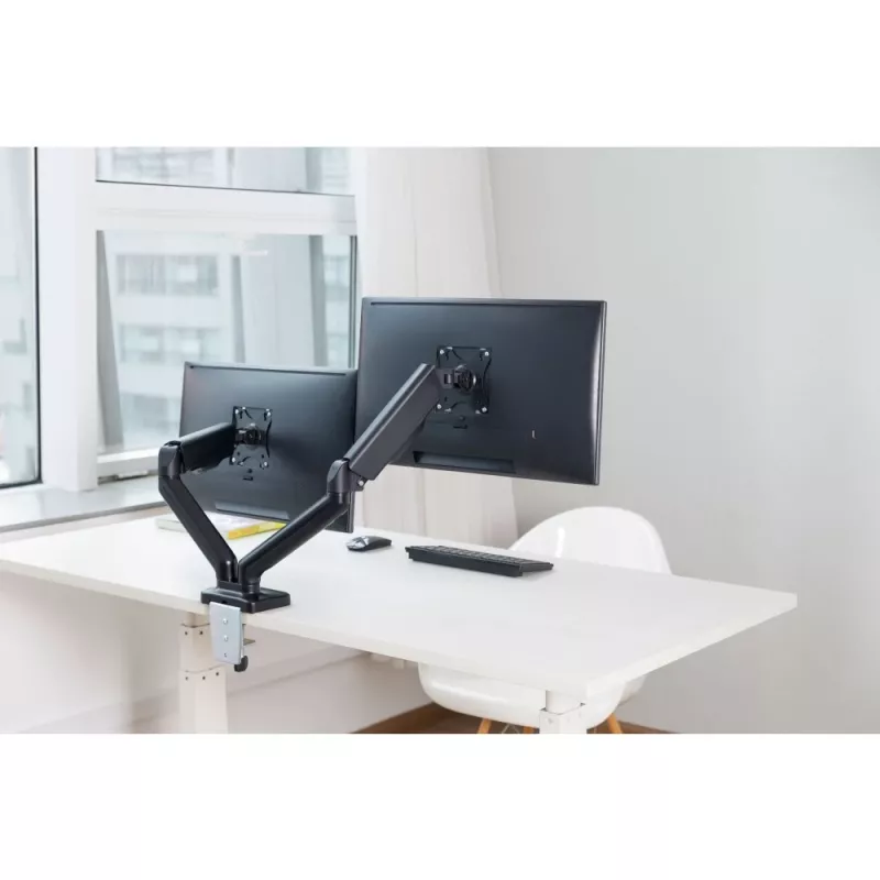 Techly ICA-LCD 462B Monitorarm für den Tisch, Gasdruckfeder, 17–32 Zoll (43,2–81,3 cm), 9 kg, VESA 75x75/100x100, Schwarz