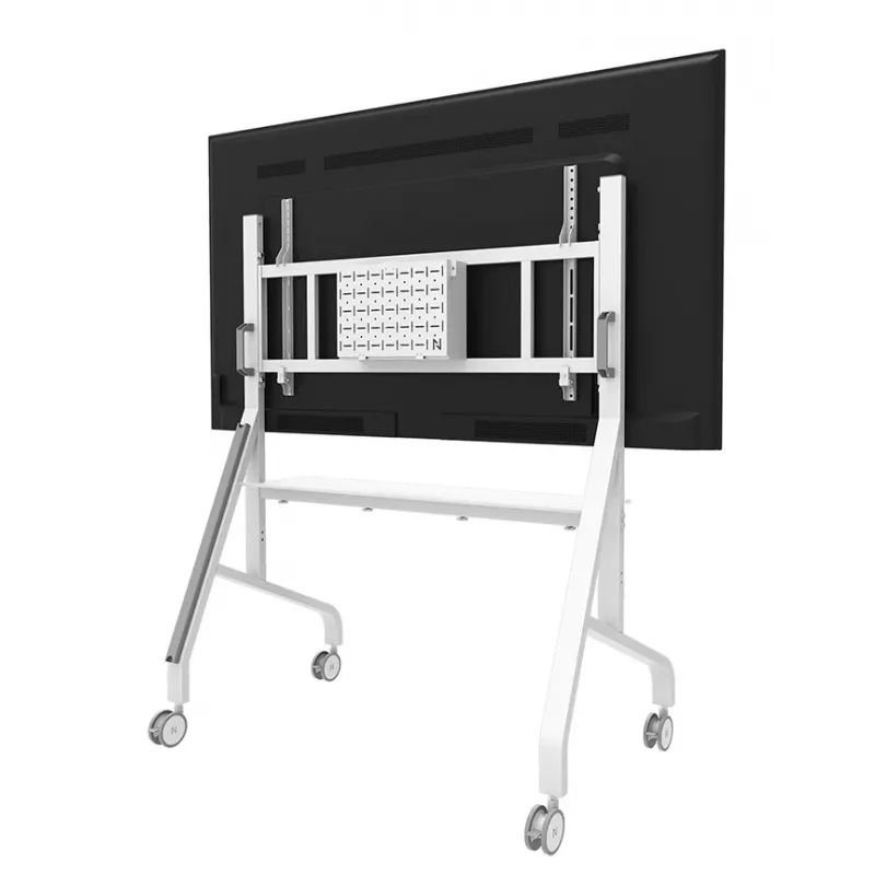 Neomounts MOVE Go XL FL50-575WH1 TV-Rollwagen, 65-110 Zoll, max. 125 kg, VESA 100x100-1100x600, höhenverstellbar 129-139 cm, abschließbar, Schnellinstallation, TÜV-zertifiziert, Weiß