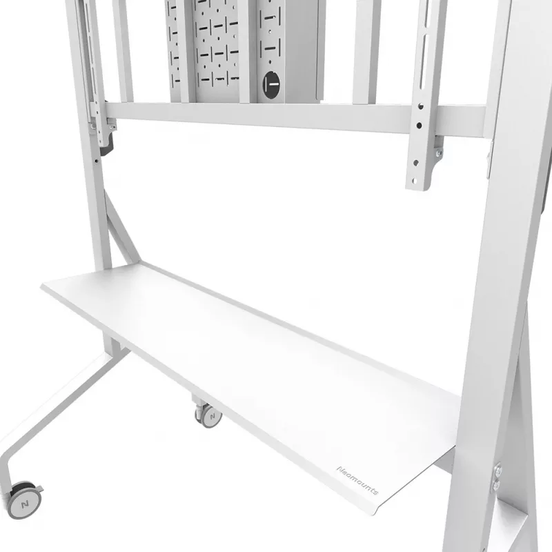 Neomounts MOVE Go XL FL50-575WH1 TV-Rollwagen, 65-110 Zoll, max. 125 kg, VESA 100x100-1100x600, höhenverstellbar 129-139 cm, abschließbar, Schnellinstallation, TÜV-zertifiziert, Weiß
