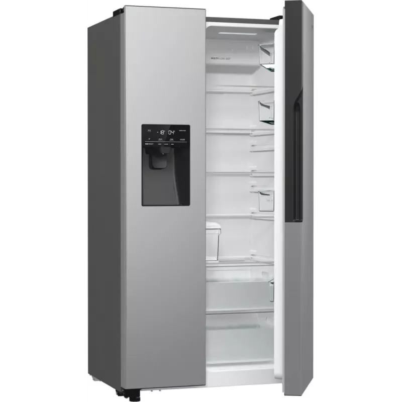 Gorenje Side-by-Side NRR9185ESXL BK065B, Standgerät, American Door, Grau, LED, Stahl, Glas