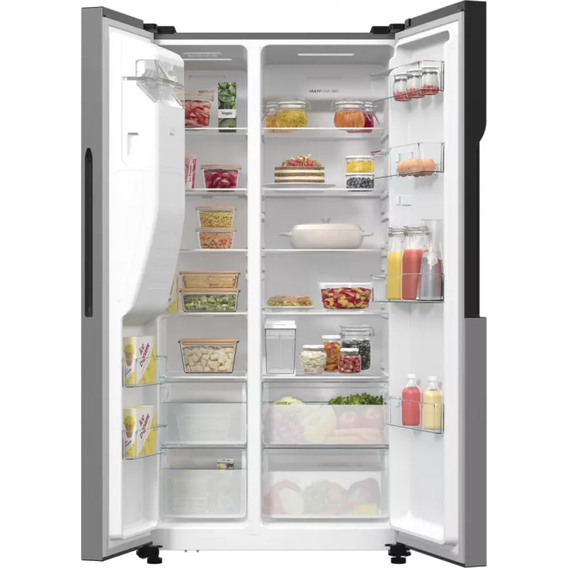 Gorenje Side-by-Side NRR9185ESXL BK065B, Standgerät, American Door, Grau, LED, Stahl, Glas