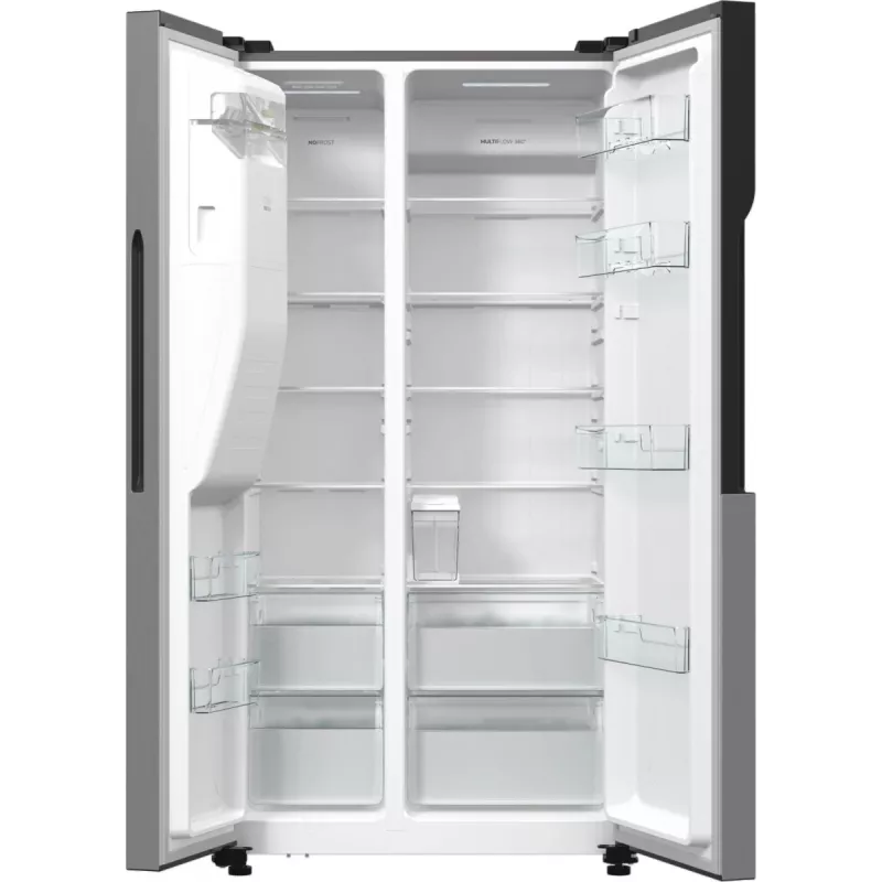 Gorenje Side-by-Side NRR9185ESXL BK065B, Standgerät, American Door, Grau, LED, Stahl, Glas