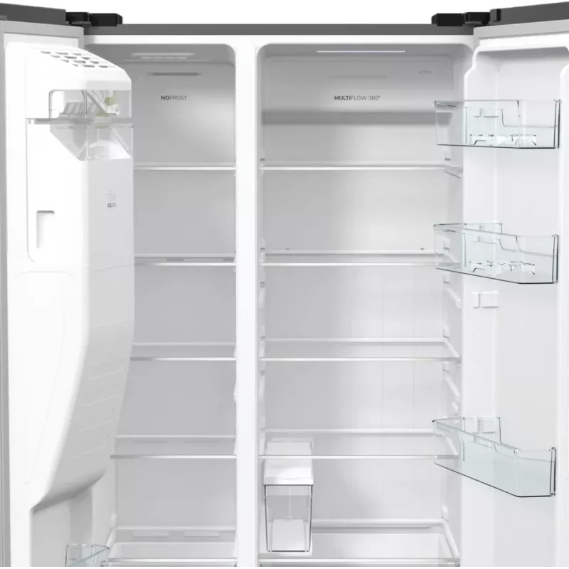 Gorenje Side-by-Side NRR9185ESXL BK065B, Standgerät, American Door, Grau, LED, Stahl, Glas