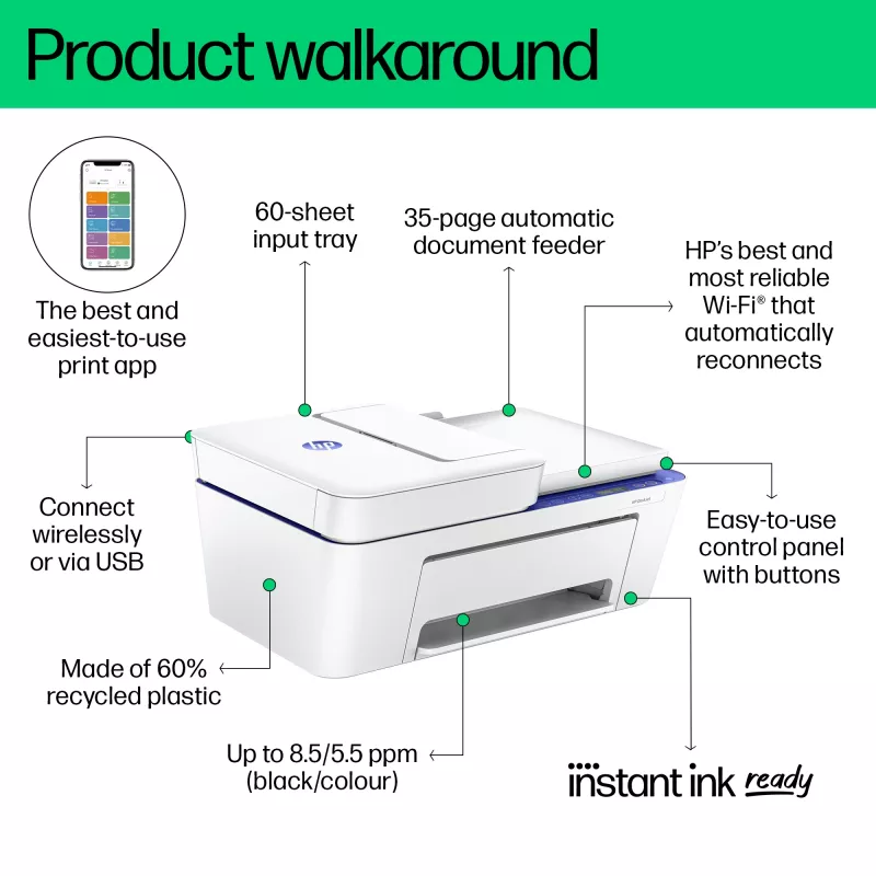HP DeskJet 4230e kabelloser All-in-One Farbdrucker, Instant Ink; Kopierer, Scanner