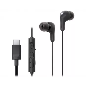 JVC HA-FR9UC kabelgebundene In-Ear-Kopfhörer, USB-C, 9,2-mm-Treiber, Inline-Mikrofon und Fernbedienung, 1,2 m, schwarz