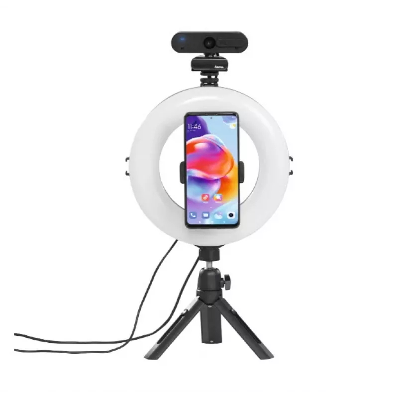 Hama SpotLight Smart 80 II LED-Ringleuchte, Set für Smartphone, mit Mini-Stativ