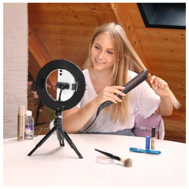 Hama SpotLight Smart 80 II LED-Ringleuchte, Set für Smartphone, mit Mini-Stativ